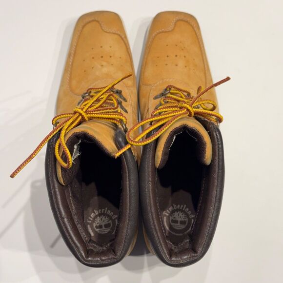 Timberland Wheat Nubuck Leather Wedge Heel Ankle Boot Square Toe Women Size 7.5M - Picture 6 of 14